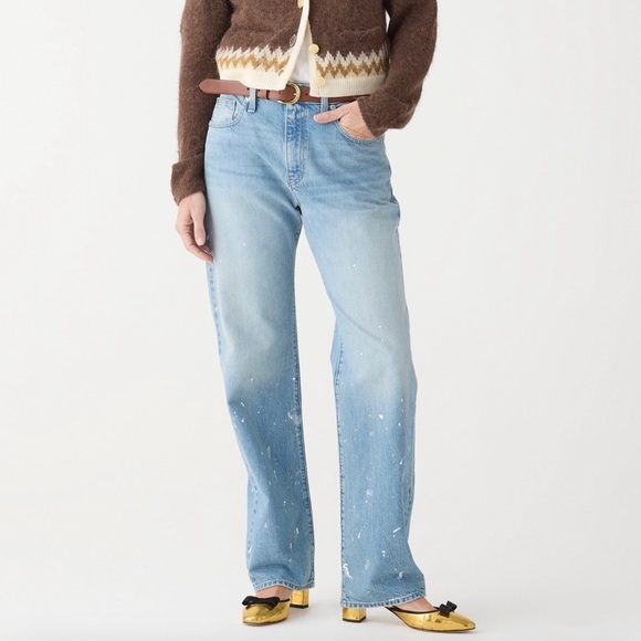 J. Crew Denim - J. Crew Slouchy-straight Jeans with Paint Splatter in Ice Blue Wash Size 25